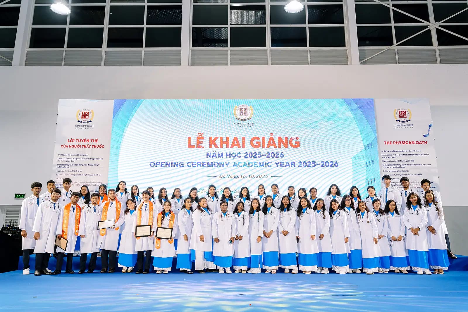 Indian MBBS student batch during White Coat Ceremony and campus induction at Phan Chau Trinh University (PCTU)